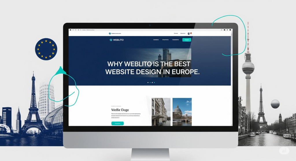 Sleek and professional website design concept highlighting Weblito as top European design agency